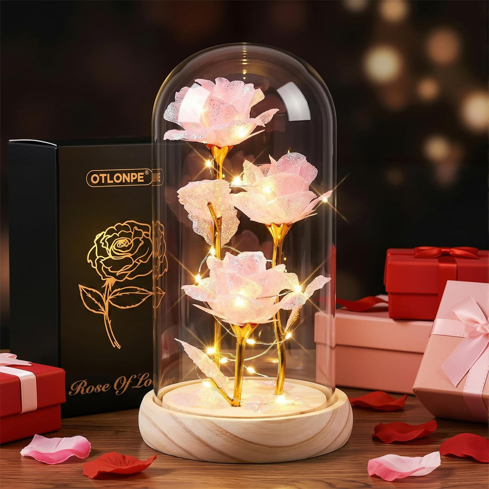 Otlonpe preserved rose under glass dome, timeless keepsake for mom or loved one.