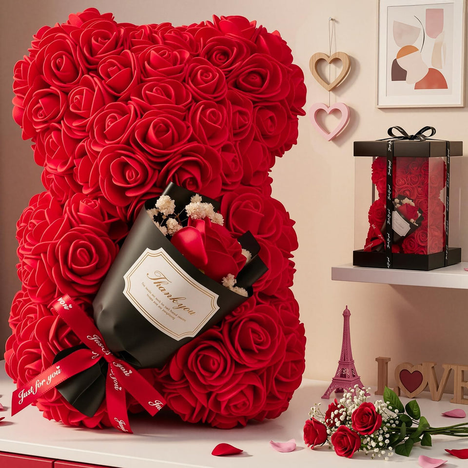 Otlonpe rose bear 9-inch red, lifelike petals that last for years