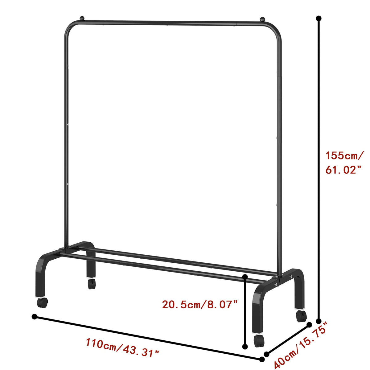 OTROUWORHT rolling clothes rack main view showing height and design.