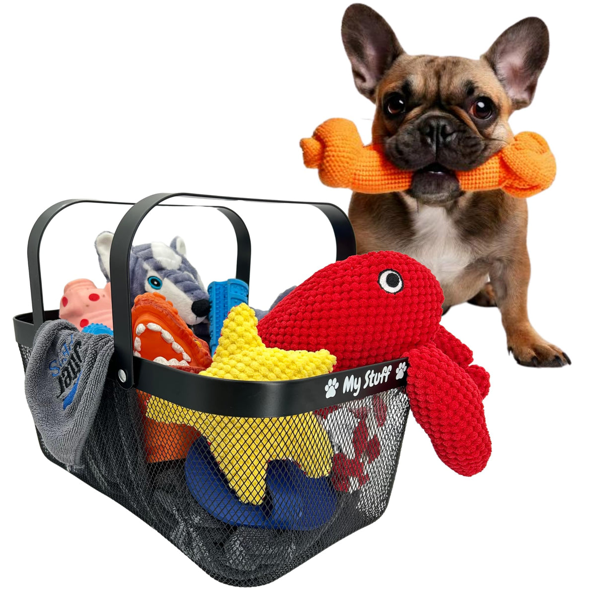 OtterPets black dog toy bin blends with decor while tidying daily living spaces.