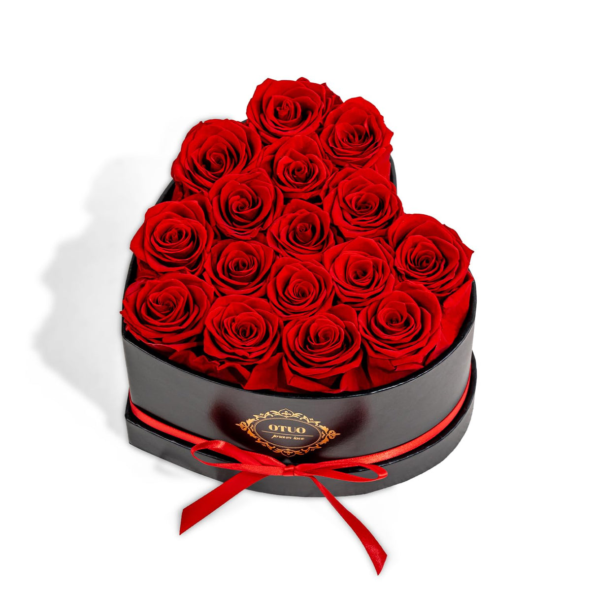 Otuo 16 preserved roses in a heart-shaped box for lasting romantic gifting.
