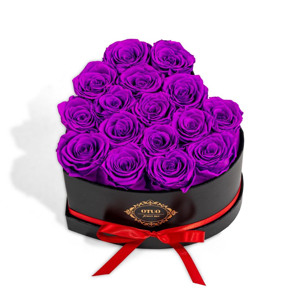 Otuo 16 preserved roses in heart-shaped box, vibrant purple, perfect anniversary gift
