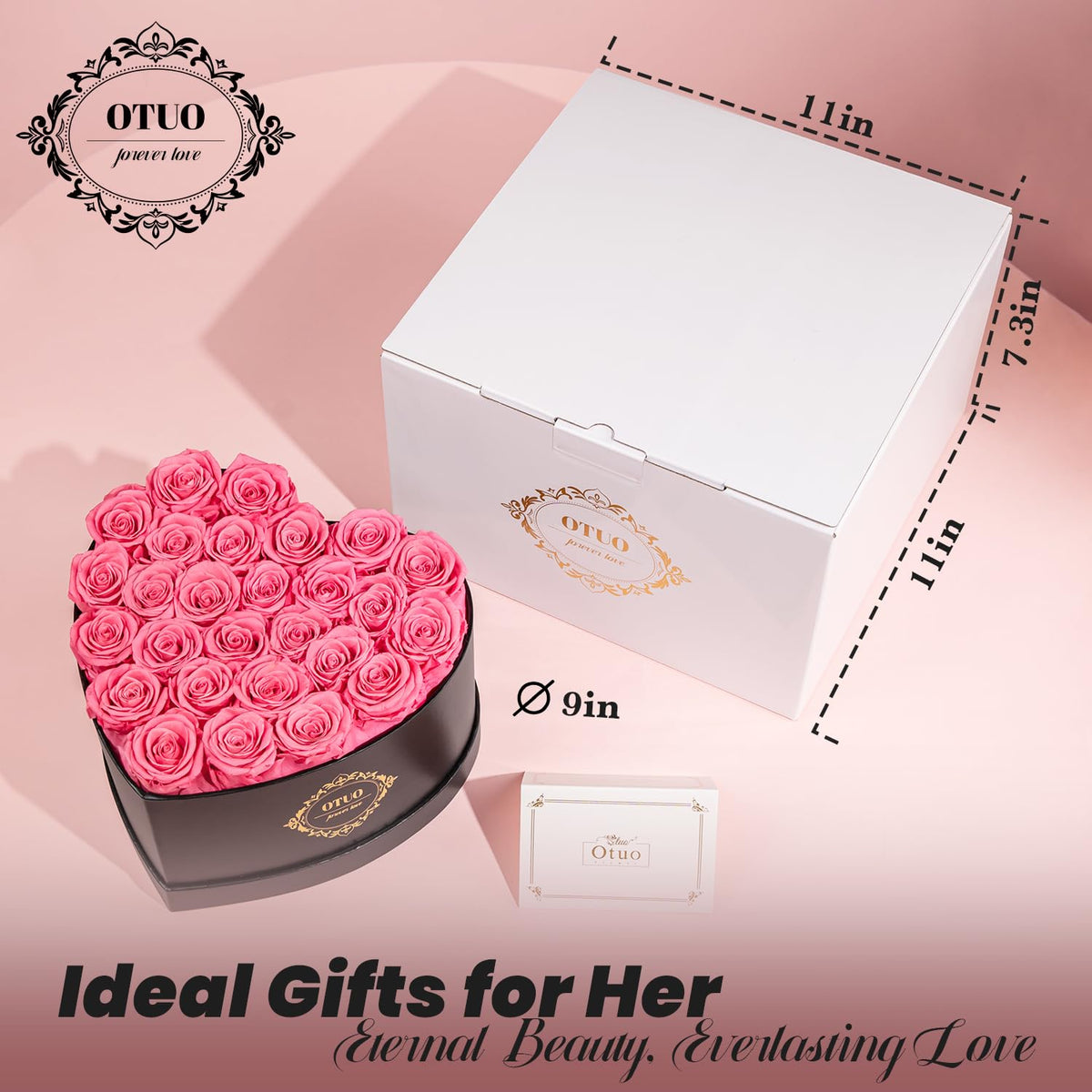 Otuo heart box close-up of roses highlights premium texture and enduring color.