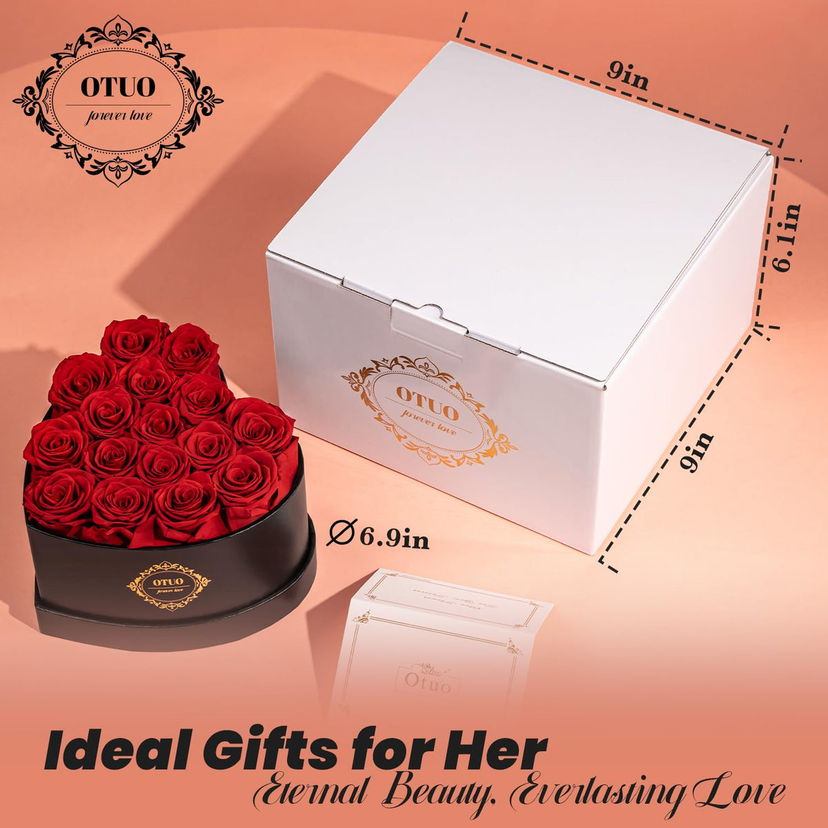 Otuo preserved roses closeup showing vibrant color and delicate texture for lasting charm.