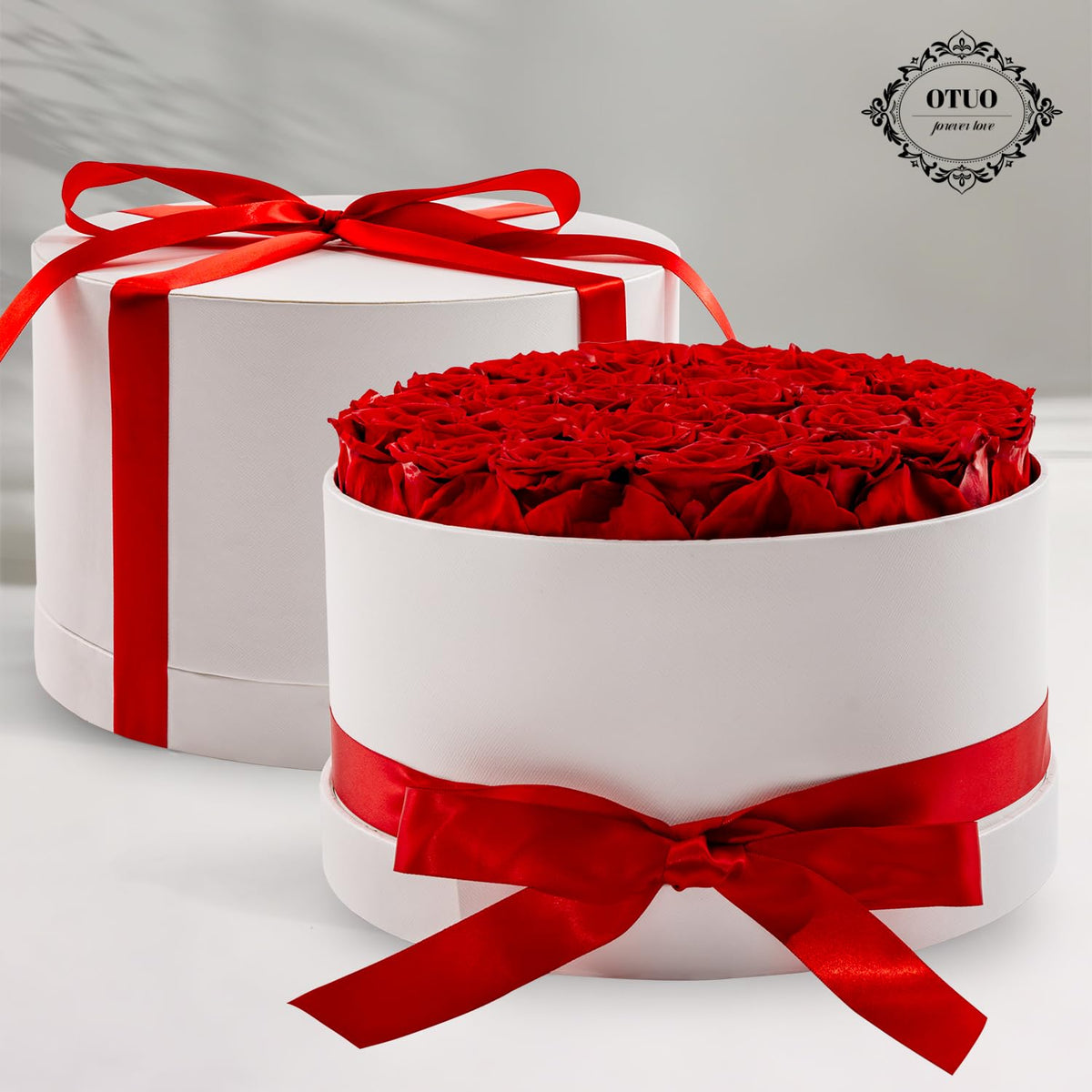 Otuo rich red preserved roses showcase bold, lasting color.