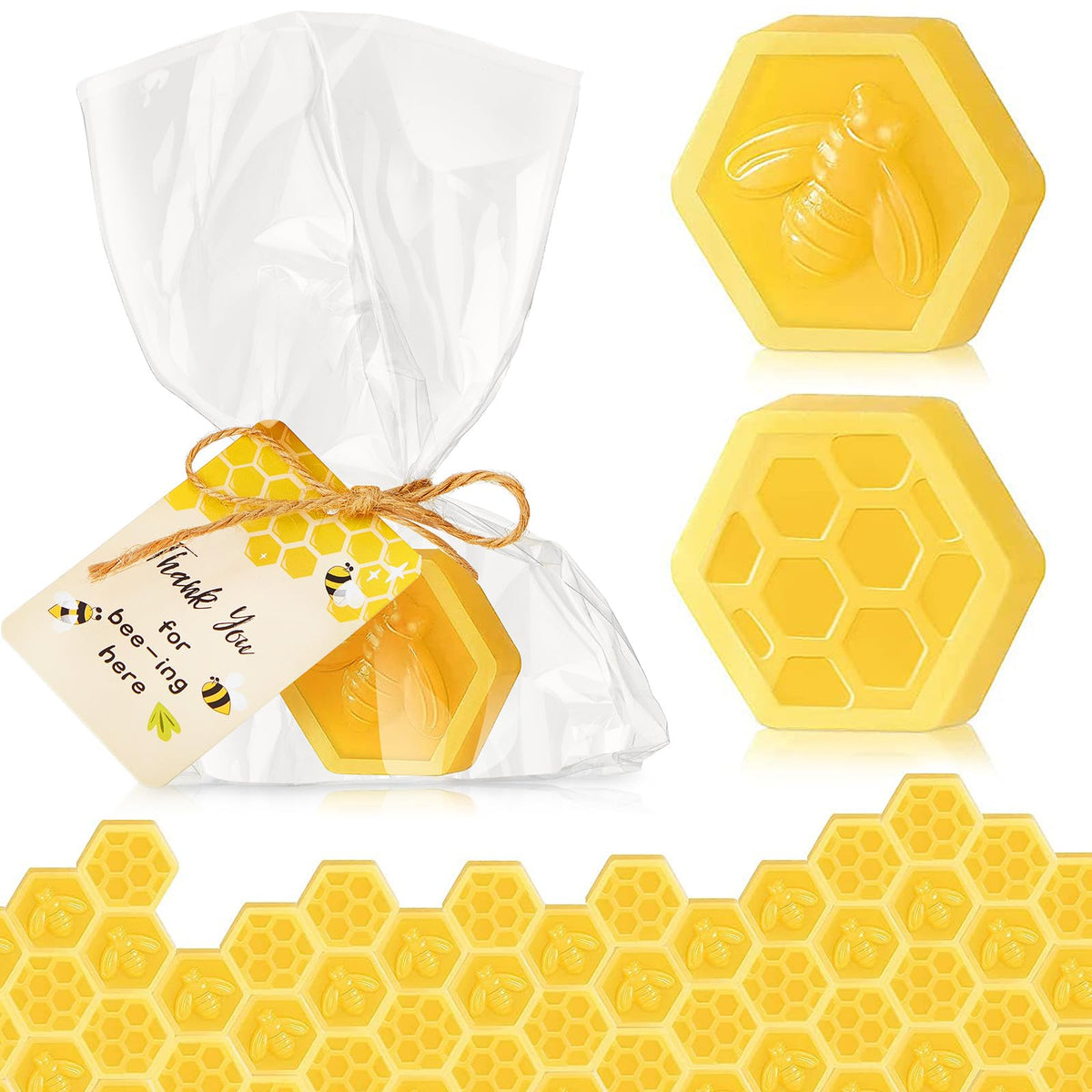 Otuuz honeycomb soap close-up with bee shapes, ideal baby shower favors.