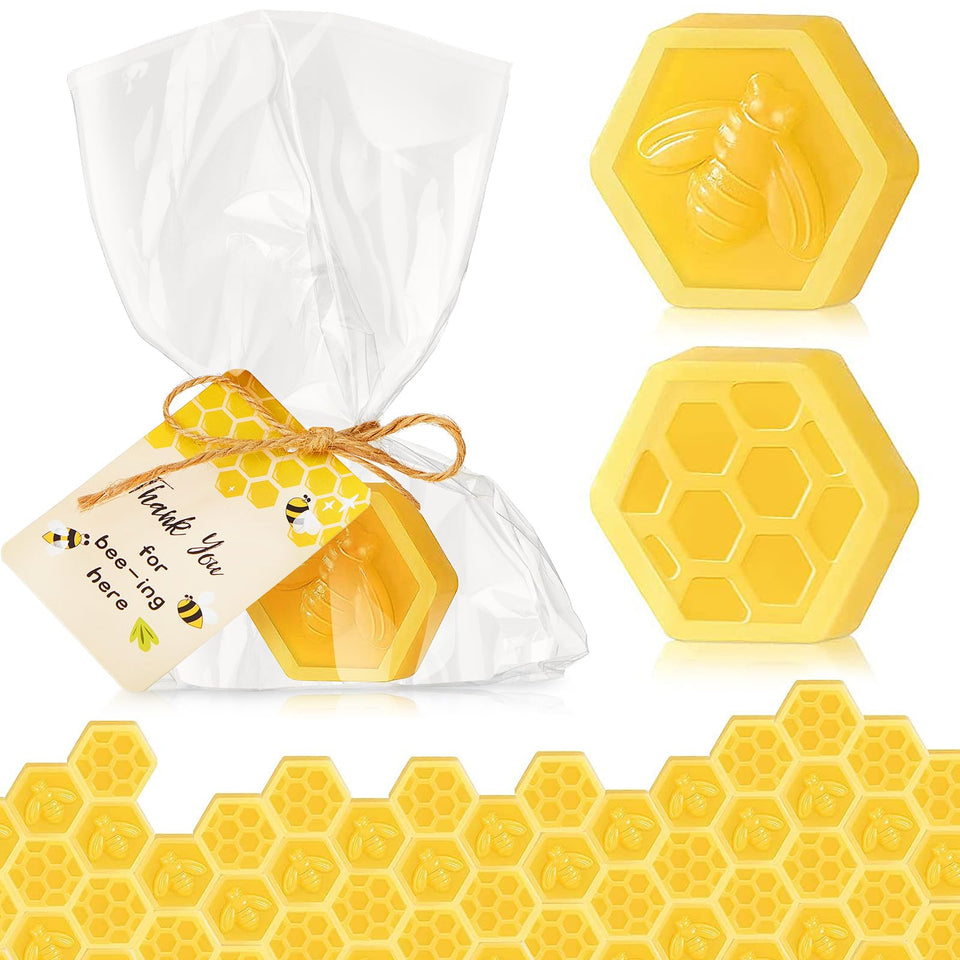 Otuuz honeycomb soap close-up with bee shapes, ideal baby shower favors.