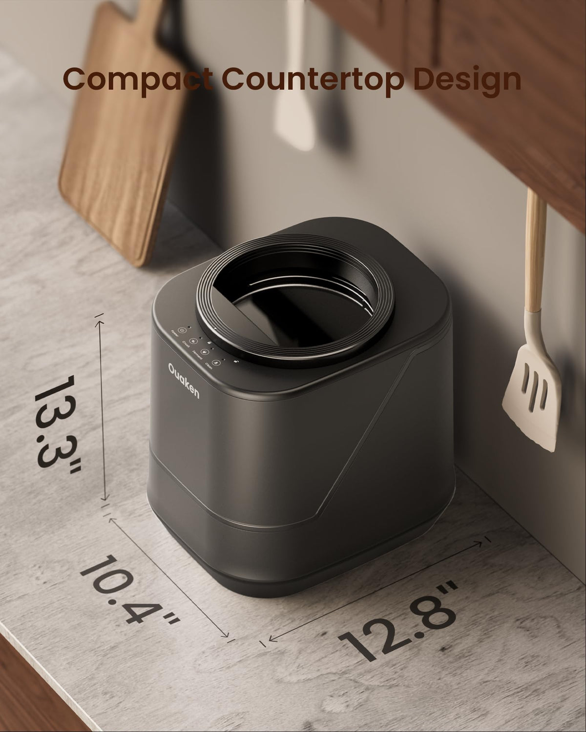 Ouaken carbon-filter interior shows odor-control feature for clean kitchen air.