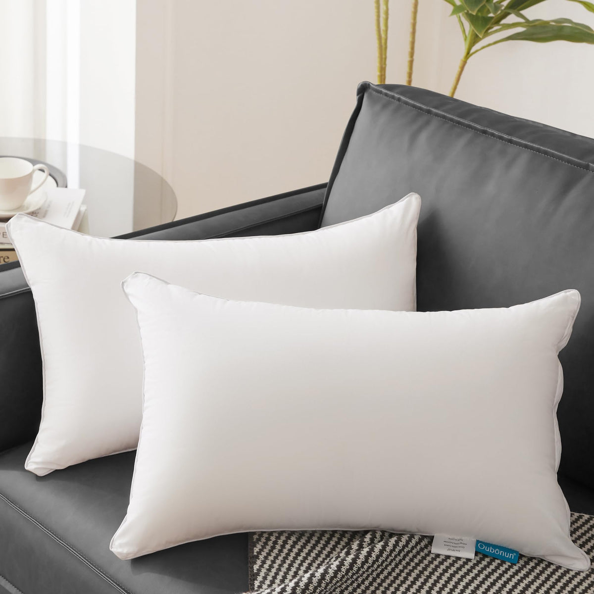 Oubonun 12x20 lumbar pillow inserts side view for sofa or bed decor