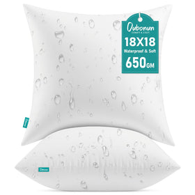 Oubonun 18x18 waterproof pillow insert set of two for outdoor or indoor use.