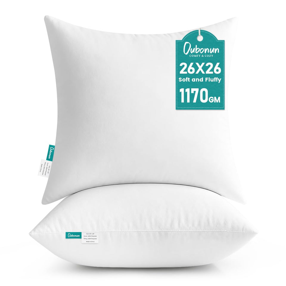 Oubonun 26x26 throw pillow insert pack 2 for sofa comfort