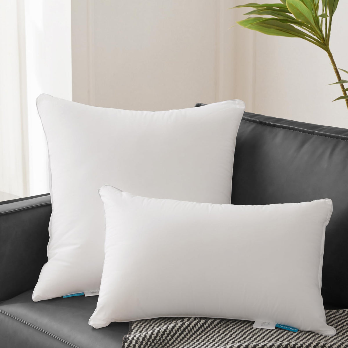 Oubonun decorative pillows on a living room sofa create inviting styling.