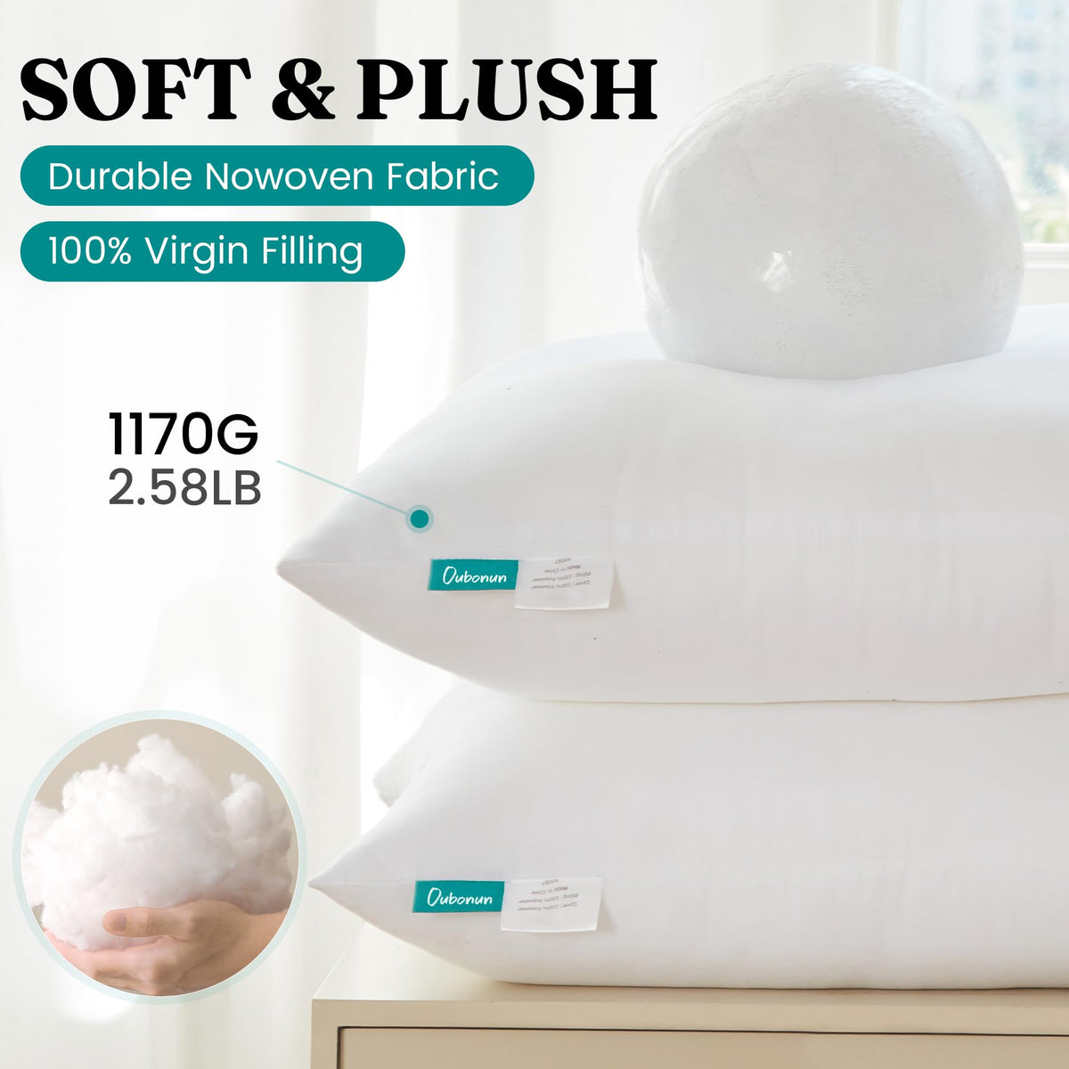 Oubonun dryer-friendly pillow insert helps regain full volume with low heat