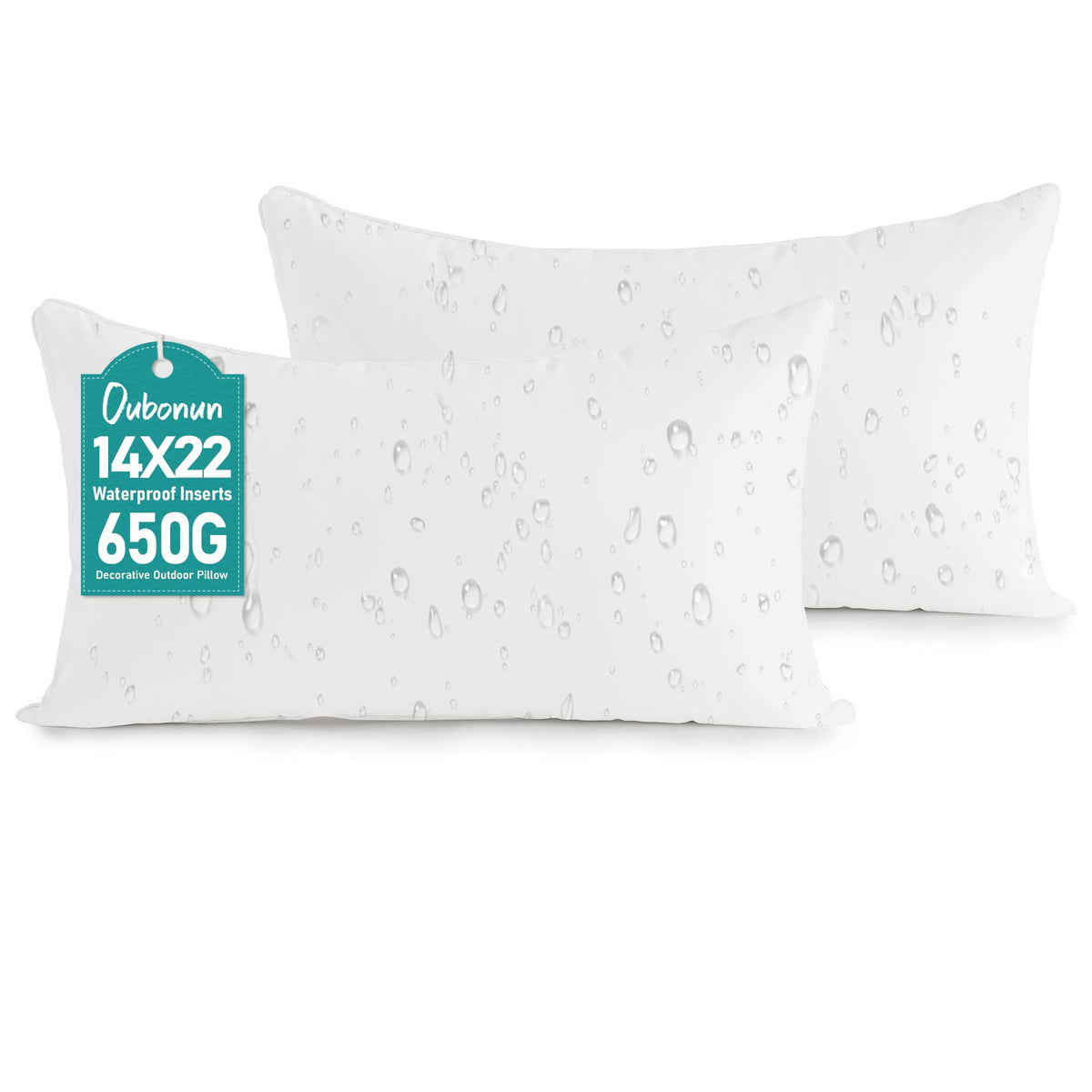 Oubonun 14x22 outdoor pillow insert front view in white, waterproof for outdoor durability.