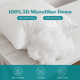 Two white Oubonun pillow inserts stacked on an outdoor sofa.