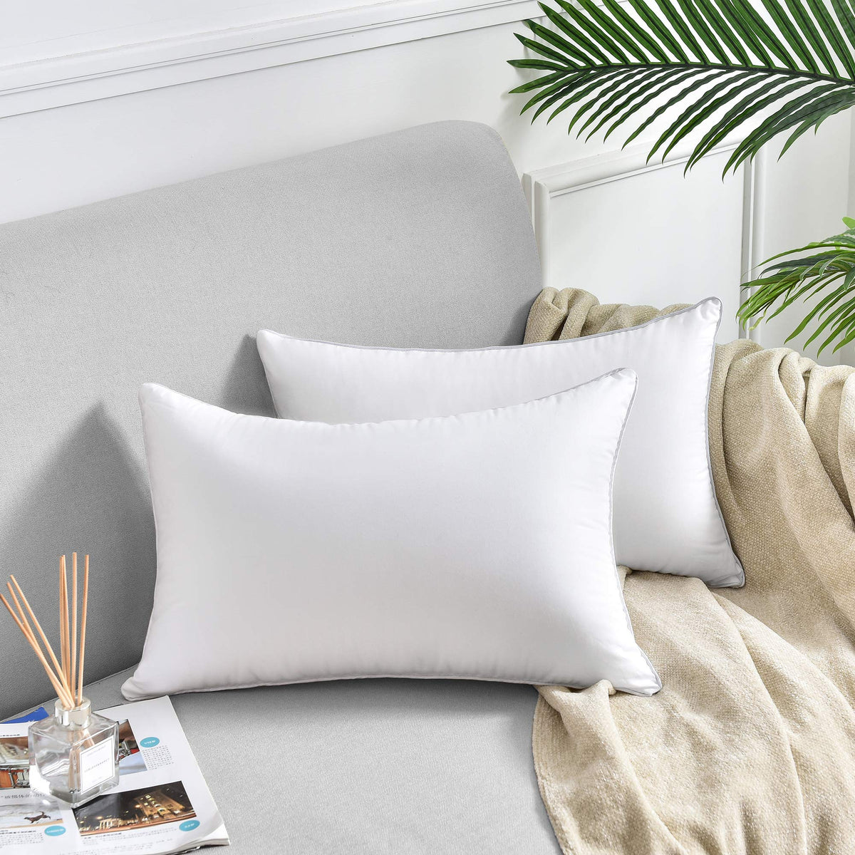Oubonun white decorative pillow inserts on a sofa