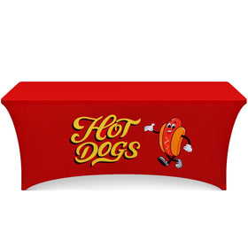 Oudain 6ft Hot Dogs tablecloth with bold pattern to attract passersby.