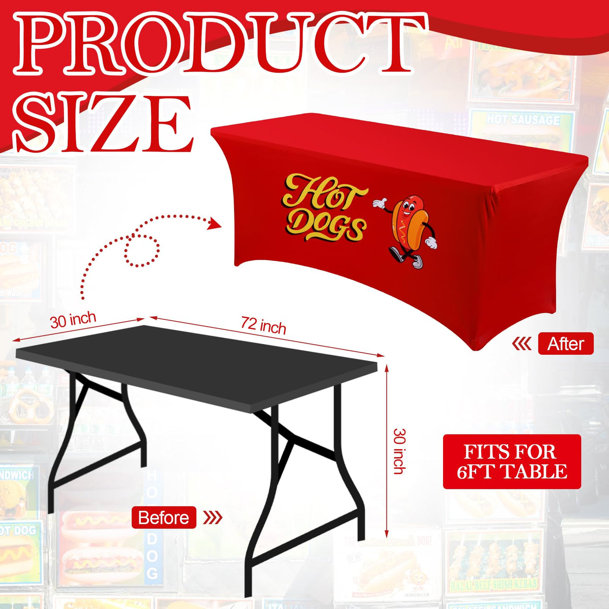 Oudain hot dogs tablecloth corner pockets keep it firmly in place.