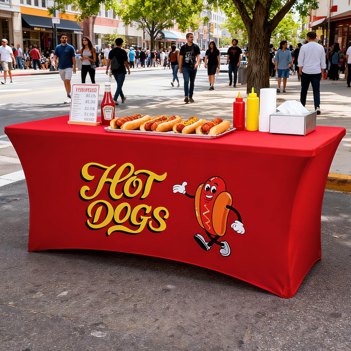 Oudain tablecloth designed for both indoor and outdoor concession setups.