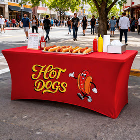 Oudain tablecloth designed for both indoor and outdoor concession setups.