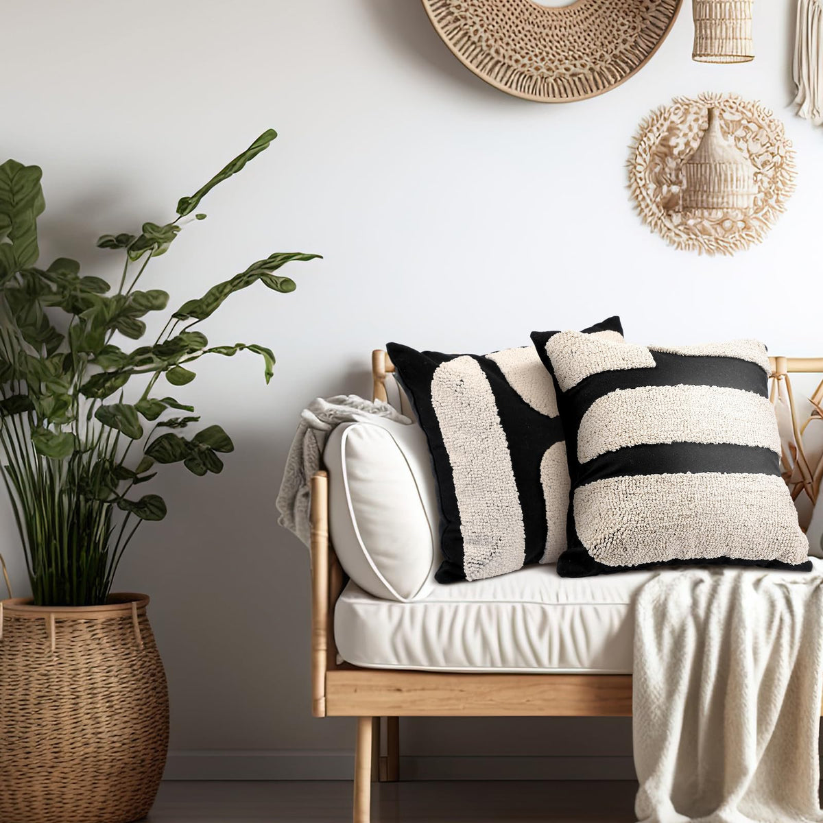 Oudain pillow cover on bed, showcasing modern bedroom styling with tufted texture