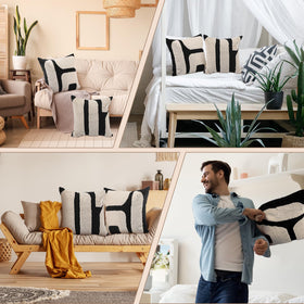 Oudain pillow cover on sofa, creating effortless boho chic vibe