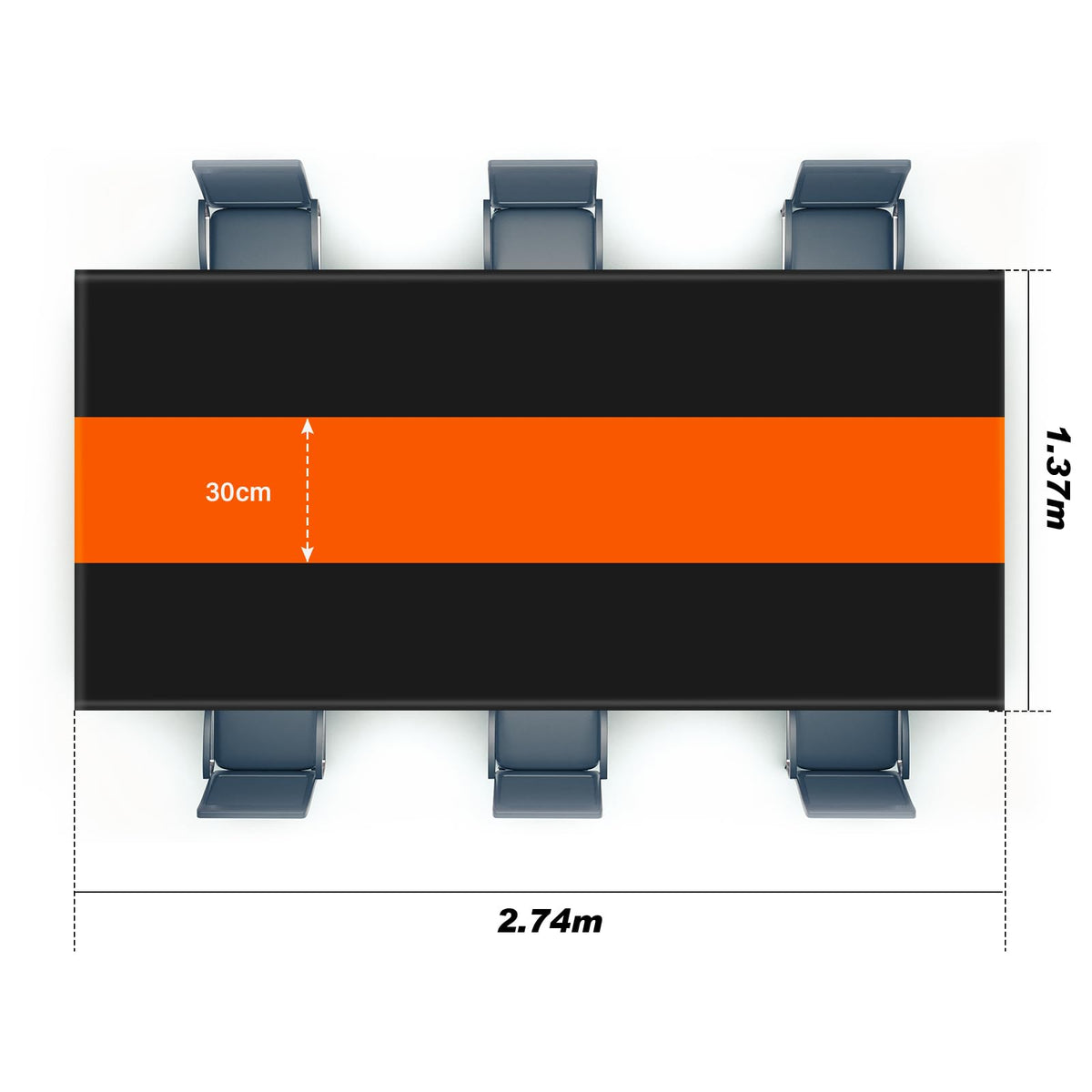 Oudain orange-black tablecloth elevating wedding or party decor.