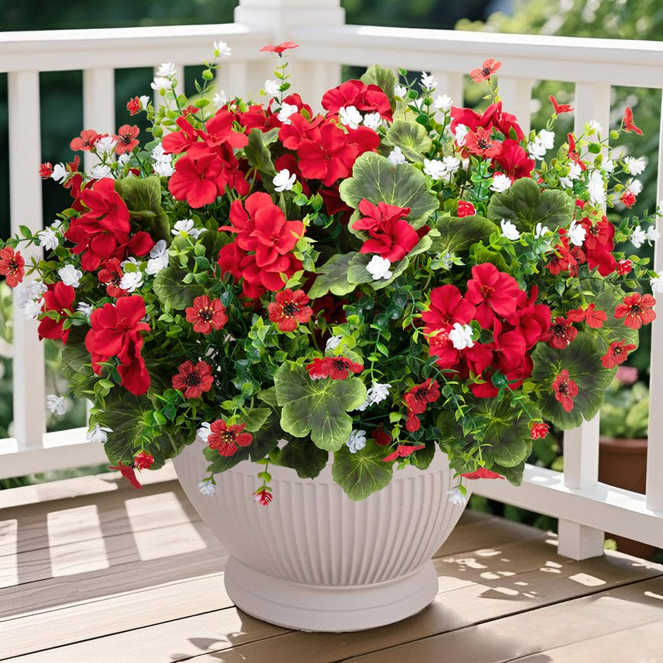 Ouddy Decor 18'' artificial geranium outdoors bundle 1 highlights vibrant color for porch decor.