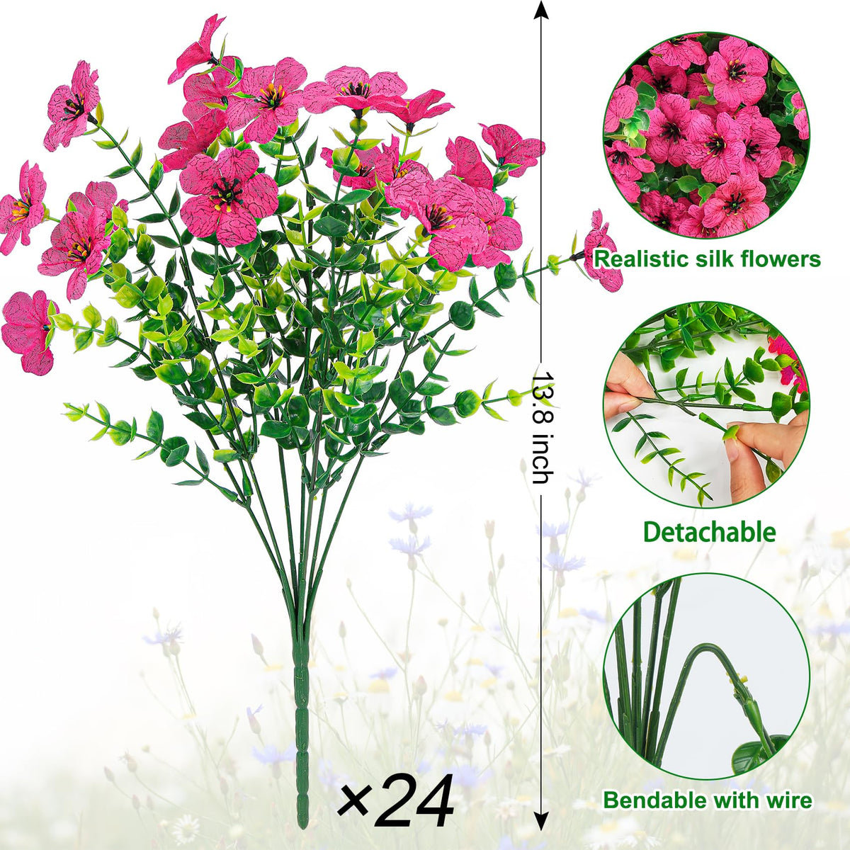 Ouddy Decor rose red outdoor flowers with seven stems for versatile vase displays.