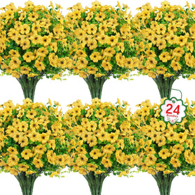 Ouddy Decor 24-bundles outdoor artificial flowers with 7 stems each for lasting color.