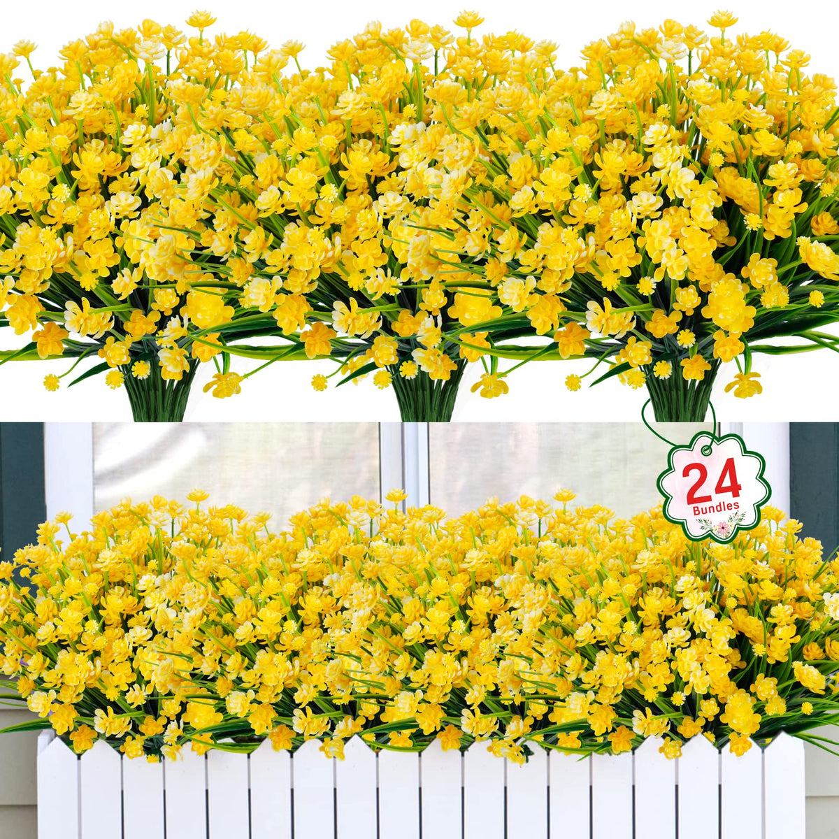 Ouddy Decor 24-bundle outdoor artificial flowers for vibrant porch display