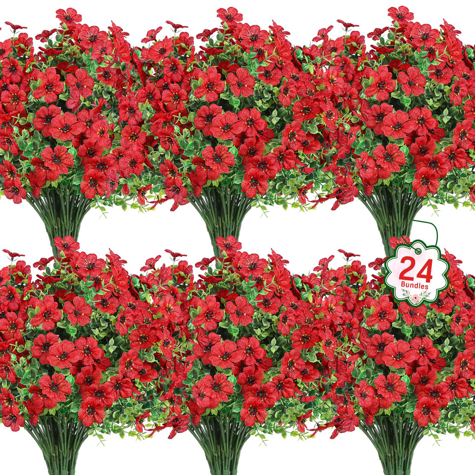 Ouddy Decor 24-bundle outdoor flowers bundle adds vivid porch accents.