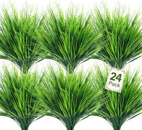 Ouddy Decor 24 bundles wheat grass outdoor; vibrant, UV-resistant greenery for patios.
