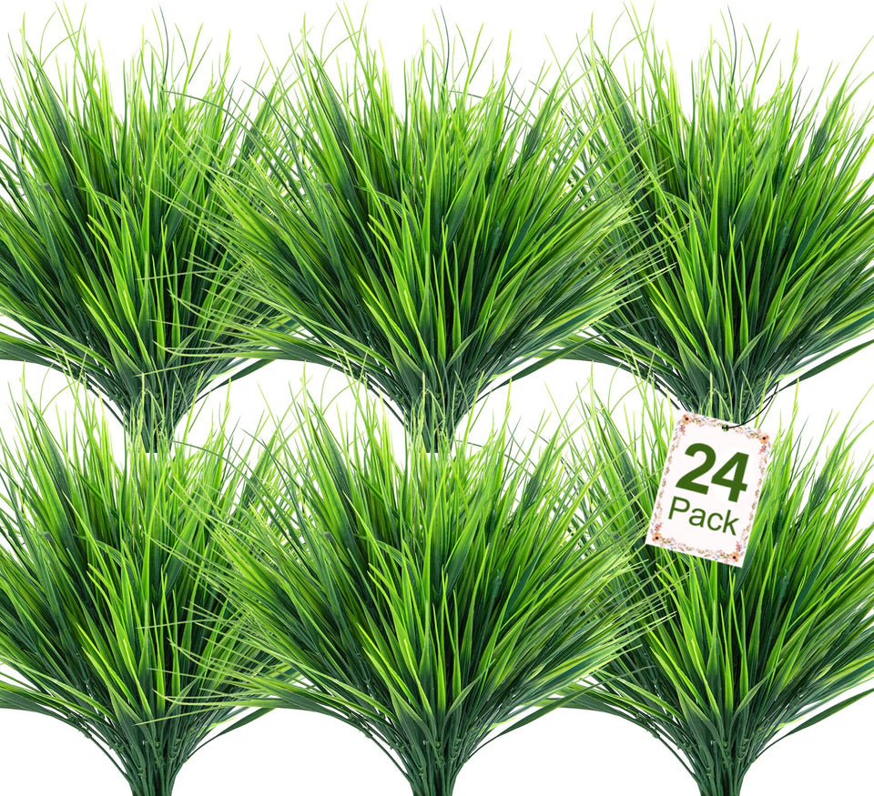 Ouddy Decor 24 bundles wheat grass outdoor; vibrant, UV-resistant greenery for patios.