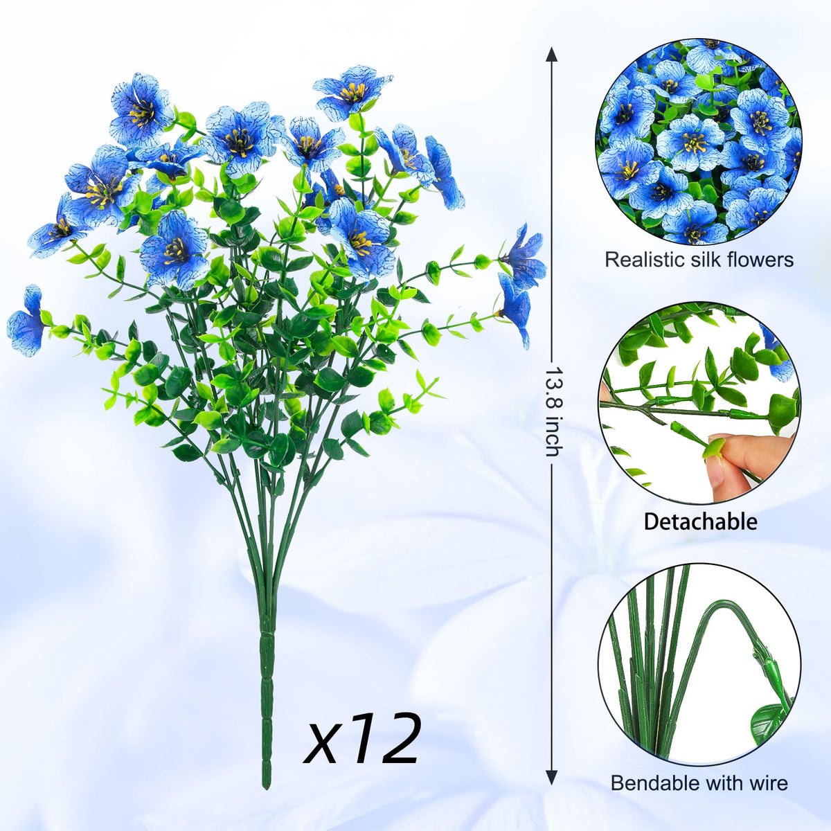 Ouddy Decor artificial flowers with seven flexible blue stems for easy arrangements