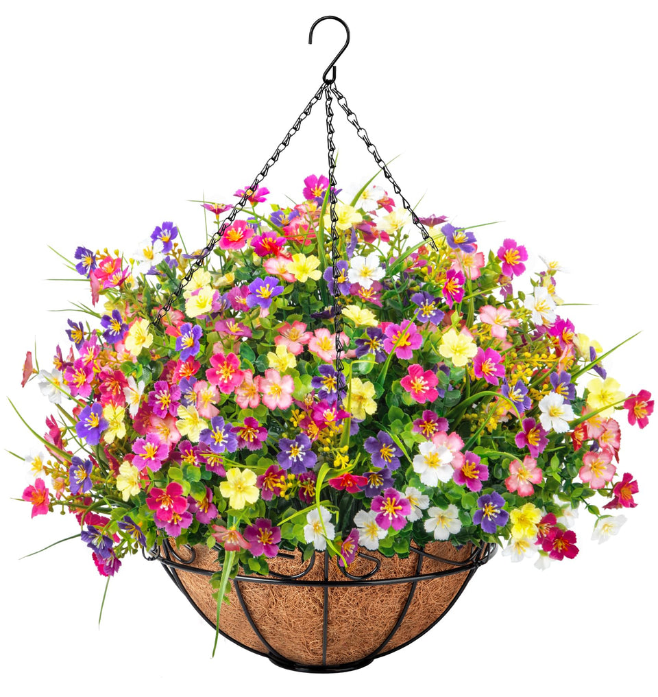Ouddy Decor artificial hanging flowers with basket for vibrant outdoor decor.