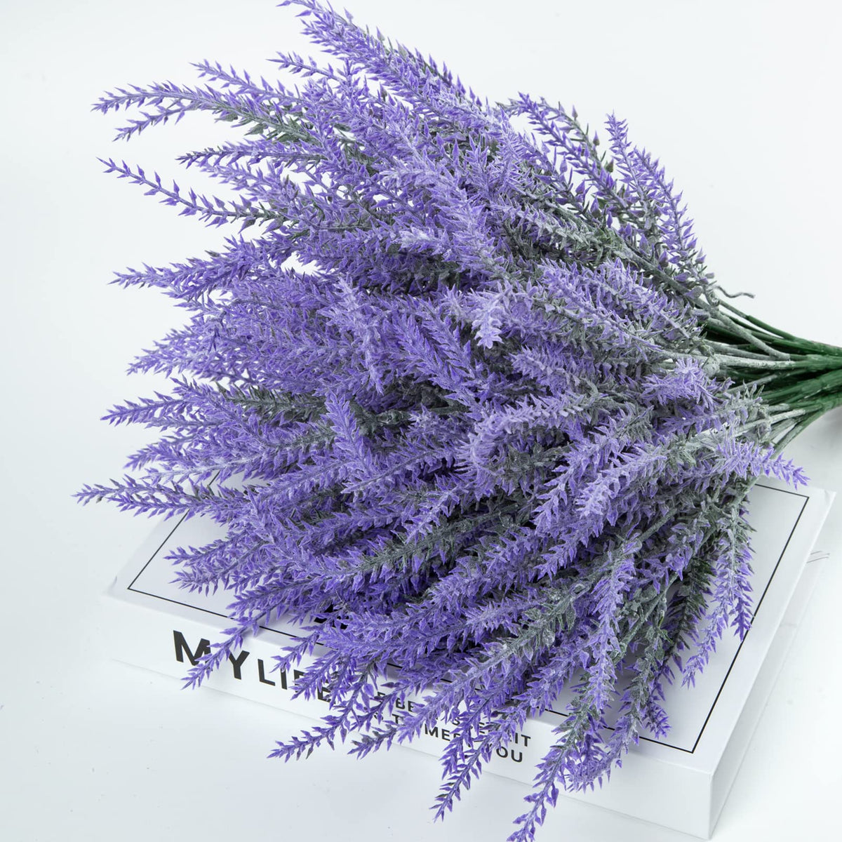 Ouddy Decor artificial lavender branches stand 9.65 inches tall for height variation