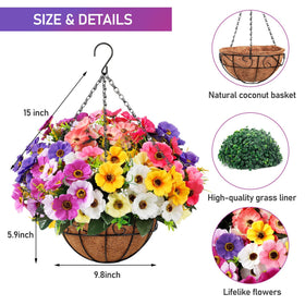Ouddy Decor coconut-lined basket showcases faux blooms for timeless home decor.