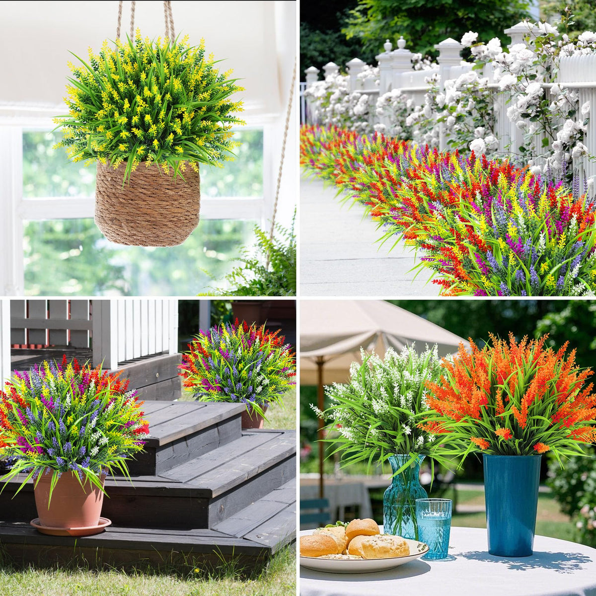 Ouddy Decor colorful artificial plants for outdoor decor and easy upkeep.