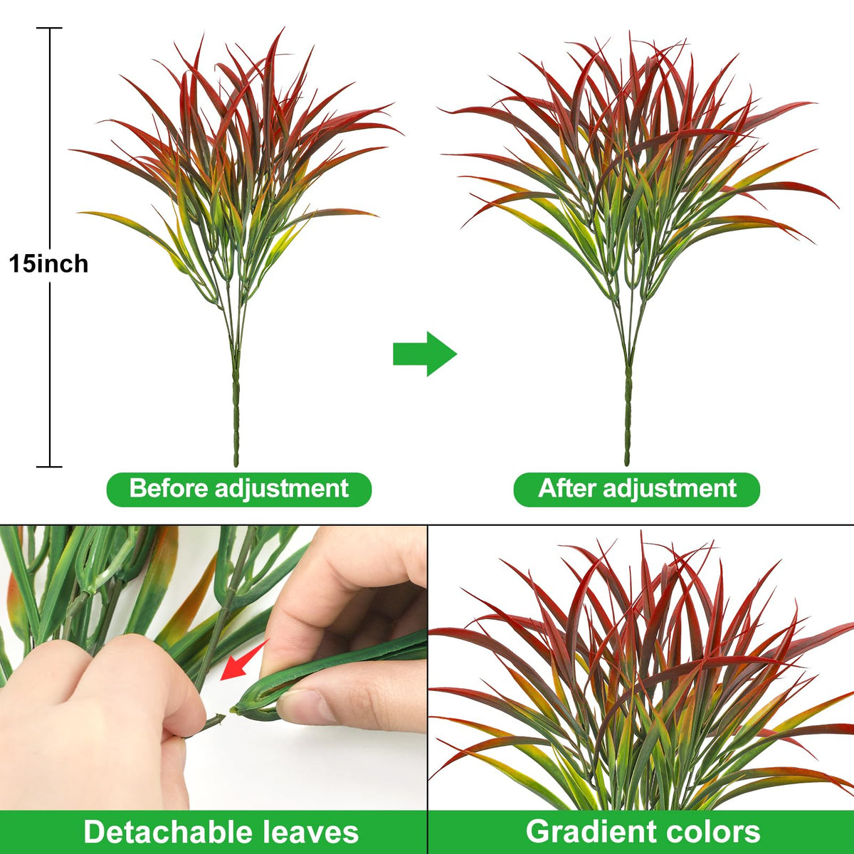 Ouddy Decor dense leaves outdoor artificial grass stems showcase lush greenery.