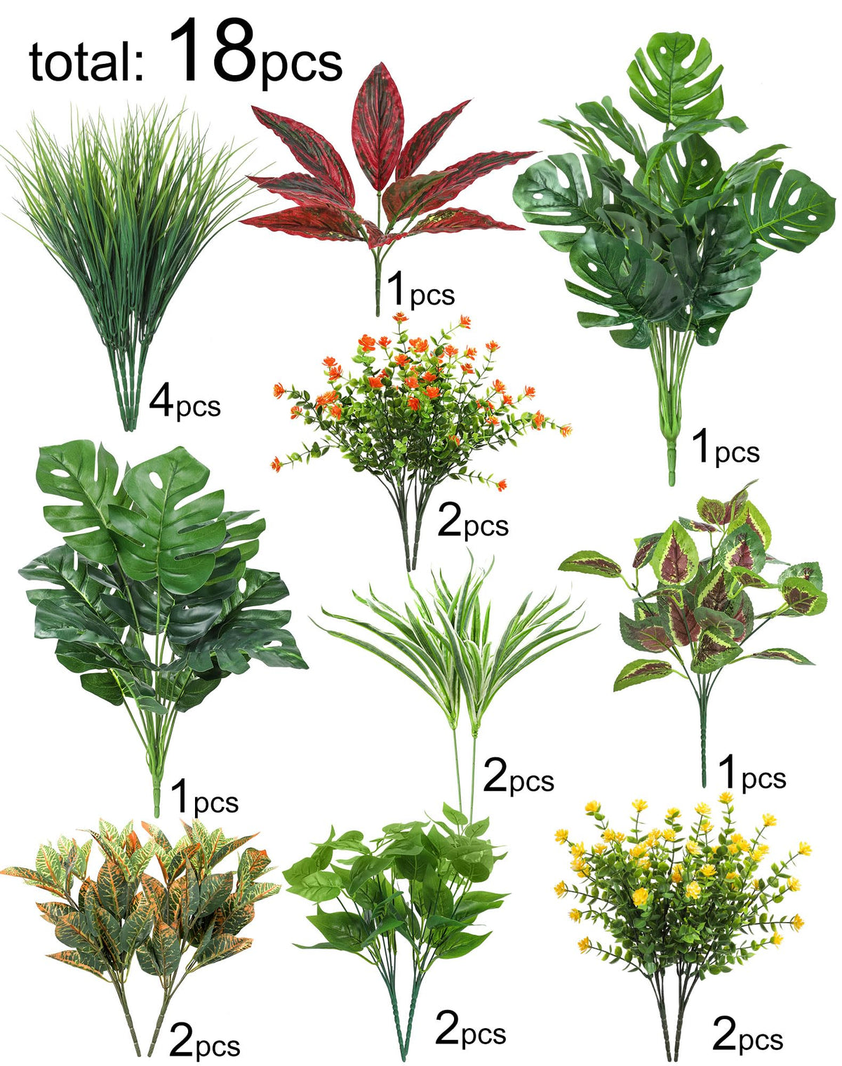 Ouddy Decor diverse artificial plants pack offers flexible styling for balconies.