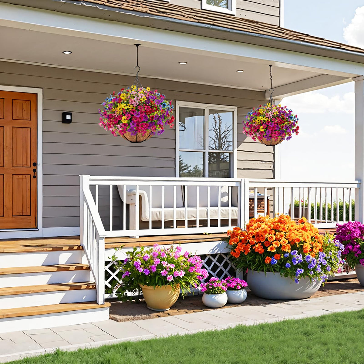 Ouddy Decor foam and coconut lining basket frames color accents for outdoor decor.