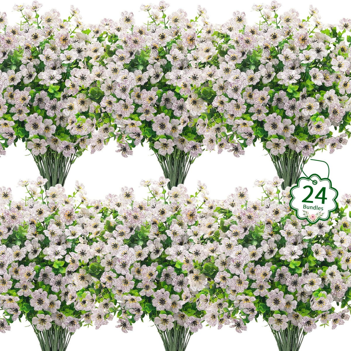 Ouddy Decor outdoor artificial flowers in 24 bundles for vibrant, long-lasting arrangements.