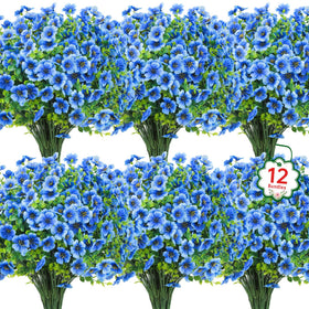 Ouddy Decor outdoor artificial flowers in blue, 12 bundles, for long-lasting patio color