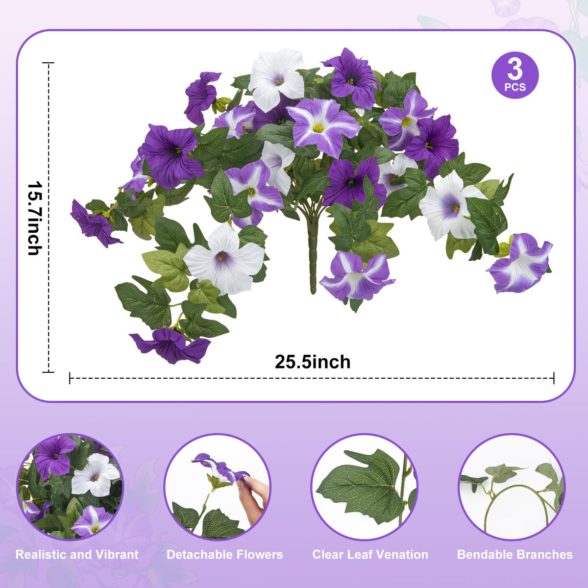 Ouddy Decor petunia bundle displays vivid hues for porch or balcony displays.