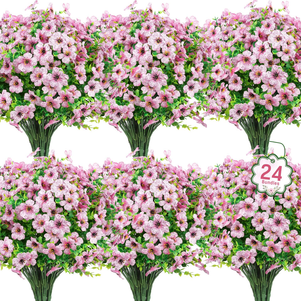 Ouddy Decor pink outdoor artificial flowers bundle for vibrant garden displays.