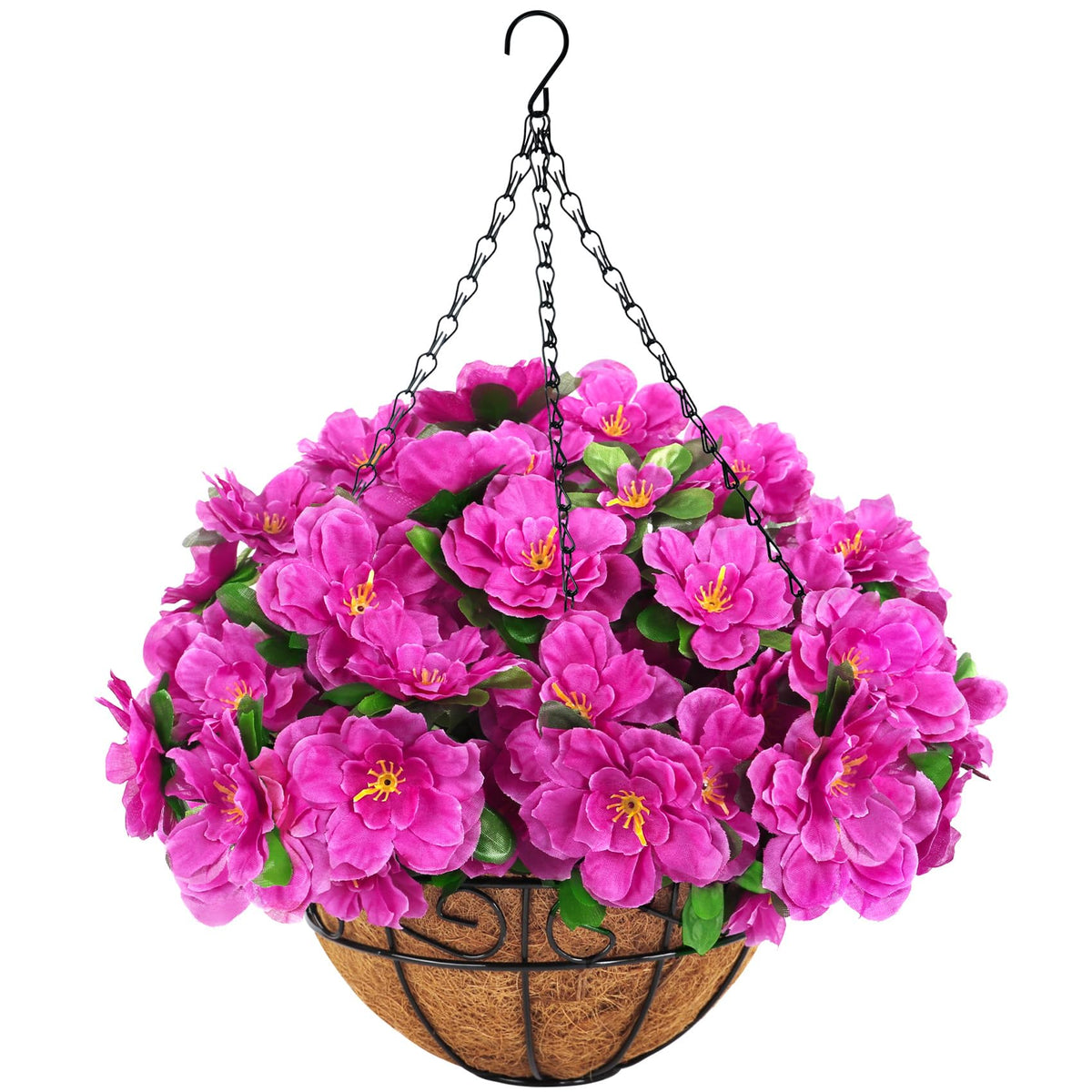 Ouddy Decor silk azalea hanging basket for bright interior decor.