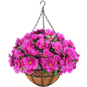 Ouddy Decor silk azalea hanging basket for bright interior decor.