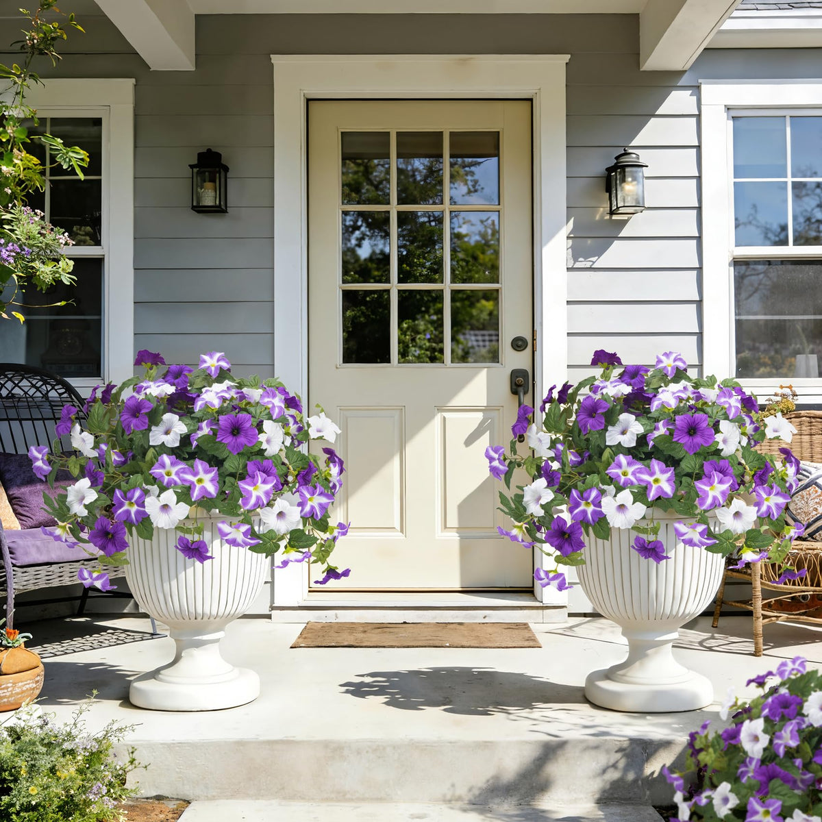 Ouddy Decor windowsill petunia display brightens indoor spaces with color.