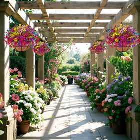 Ouddy Decor year-round color from UV resistant flowers enhances gardens.